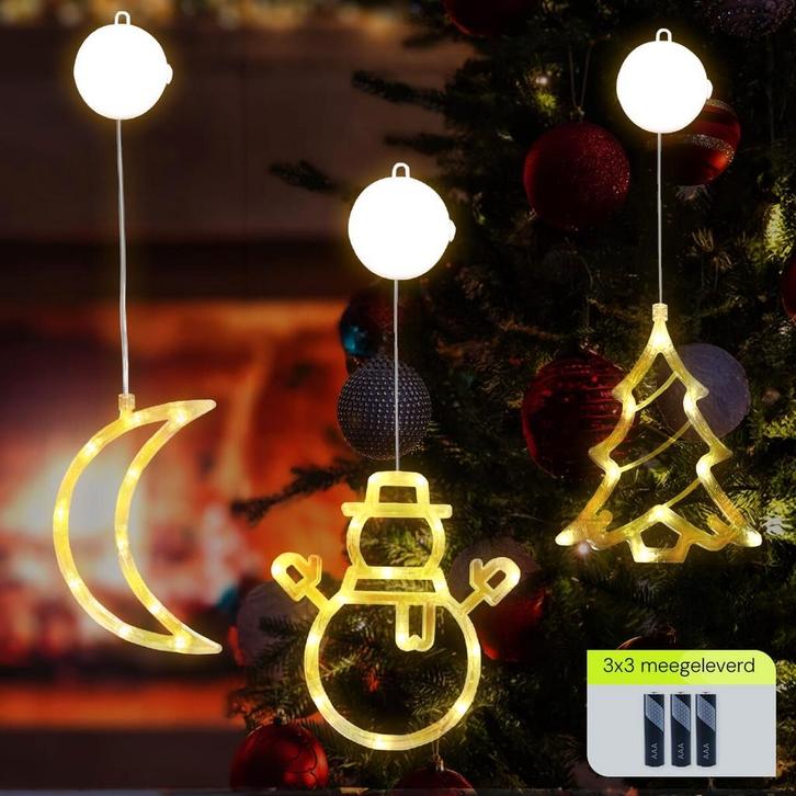 Kerstverlichting Raam Kerstboom + Sneeuwpop met Twee Armen +, Diversen, Kerst, Nieuw, Verzenden
