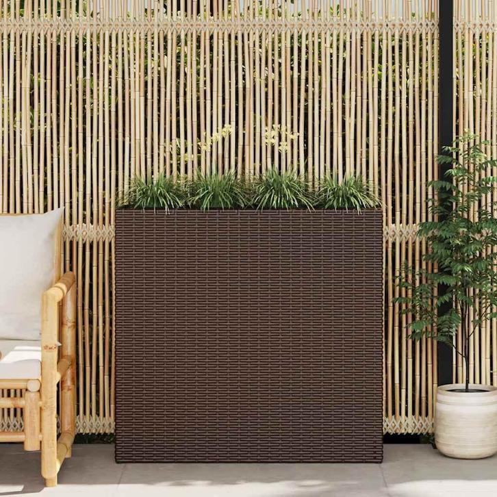 vidaXL Plantenbak verhoogd met 4 potten poly rattan bruin, Tuin en Terras, Bloembakken en Plantenbakken, 60 tot 100 cm, Nieuw