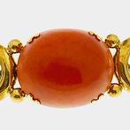Antiek gouden broche met bloedkoraal (vintage), Goud, Met edelsteen, Gebruikt, Ophalen of Verzenden