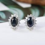 Zonder minimumprijs - Oorbellen Zilver - 1.40ct. tw. Saffier, Nieuw