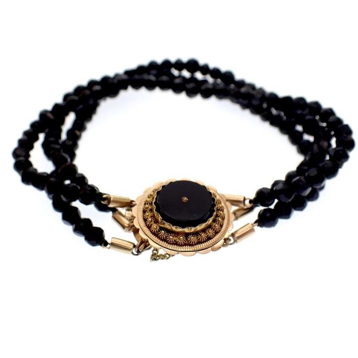 Antieke armband met onyx en gouden sierslot (Schakelarmband), Sieraden, Tassen en Uiterlijk, Armbanden, Overige kleuren, Gebruikt