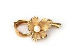 Een 14 krt. geelgouden broche met parel, Sieraden, Tassen en Uiterlijk, Broches, Gebruikt