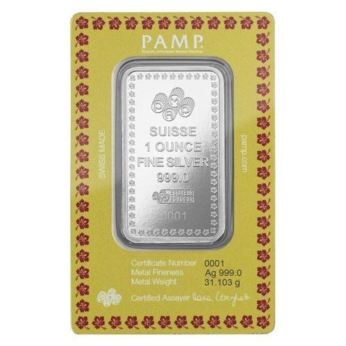 1 Troy Ounce - Zilver .999 - 2024 1 oz 999 PAMP Suisse, Postzegels en Munten, Edelmetalen en Baren