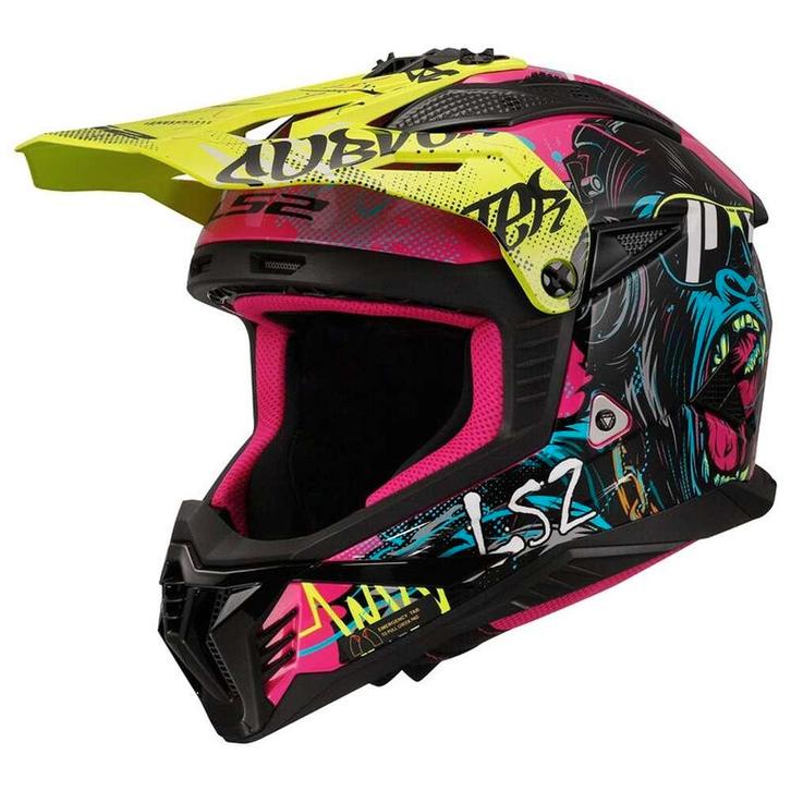 LS2 MX708 Fast II Gorilla Paars H-V Geel Offroad Helm, Motoren, Kleding | Motorhelmen, XXL, Nieuw met kaartje, Overige merken