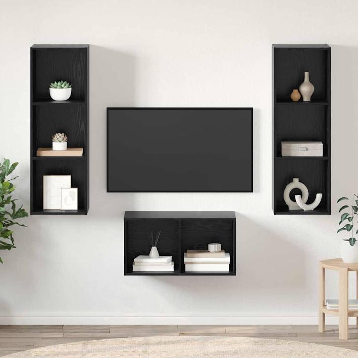 vidaXL Tv-meubelset Zwart eiken 37 x 37 x 107 cm Bewerkt, Huis en Inrichting, Kasten | Televisiemeubels, Nieuw, Minder dan 50 cm