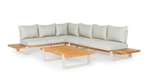 Suns Nardo loungeset 6-zits Natural met teak en camel sand, Tuin en Terras, Tuinsets en Loungesets, Ophalen of Verzenden