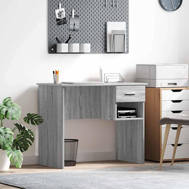 vidaXL Bureau met lade Grijs sonoma 90 x 49.5 x 75 cm, Huis en Inrichting, Bureaus, Nieuw, Verzenden