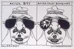 Pentekening Amerika - Saudi bombardement (lijst optie), Antiek en Kunst, Kunst | Tekeningen en Foto's, Verzenden