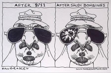 Pentekening Amerika - Saudi bombardement (lijst optie), Antiek en Kunst, Kunst | Tekeningen en Foto's, Verzenden