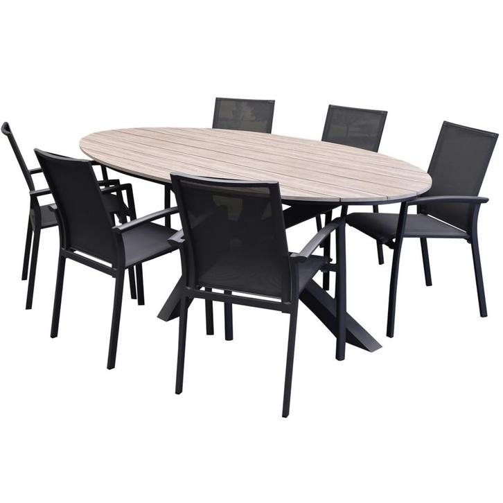 Malaga  Salvador dining tuinset ovaal stapelbaar, Tuin en Terras, Tuinsets en Loungesets, Nieuw, Aluminium, Ophalen of Verzenden