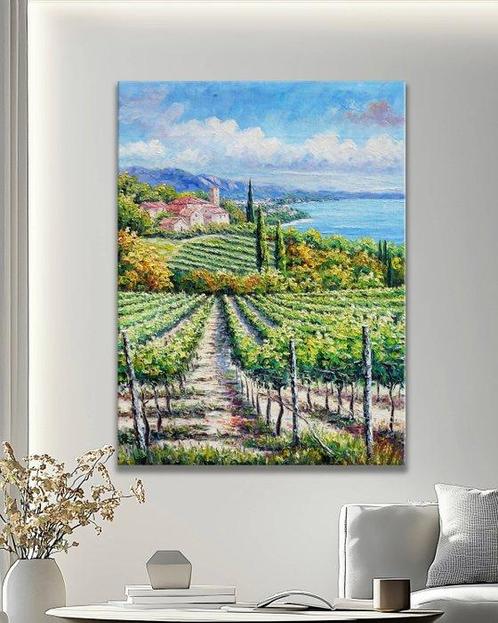 CleliaArt - Vineyard by the Lake, Antiek en Kunst, Kunst | Schilderijen | Modern