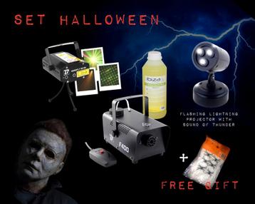 Halloween Set Met Rookmachine, Bliksem Effect En Laser beschikbaar voor biedingen