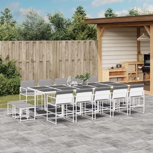vidaXL 15-delige Tuinset met kussens textileen wit, Tuin en Terras, Tuinsets en Loungesets, Tuinset, Nieuw, 4 zitplaatsen, Rvs