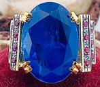 Zonder Minimumprijs - Ring - 9 kt. Geel goud, Zilver Saffier, Nieuw
