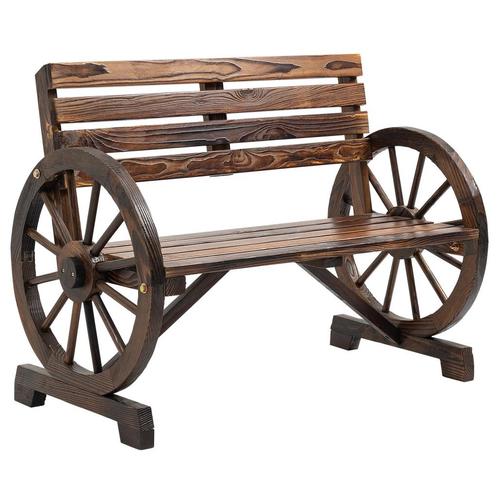 TRUUSK Tuinbank 2-zits Houten Bank Met Wagenwiel-armleuninge, Tuin en Terras, Tuinbanken, Nieuw, Verzenden