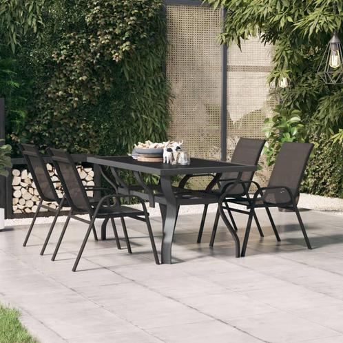 vidaXL Tuintafel 140x70x70 cm staal en glas grijs en zwart, Tuin en Terras, Tuintafels, Nieuw, Metaal, Verzenden