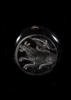 Sasanian Black Hardstone Stempelzegel met zoomorfe figuur, Antiek en Kunst