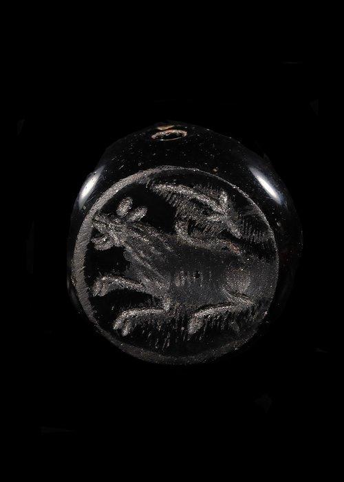 Sasanian Black Hardstone Stempelzegel met zoomorfe figuur, Antiek en Kunst, Antiek | Overige Antiek