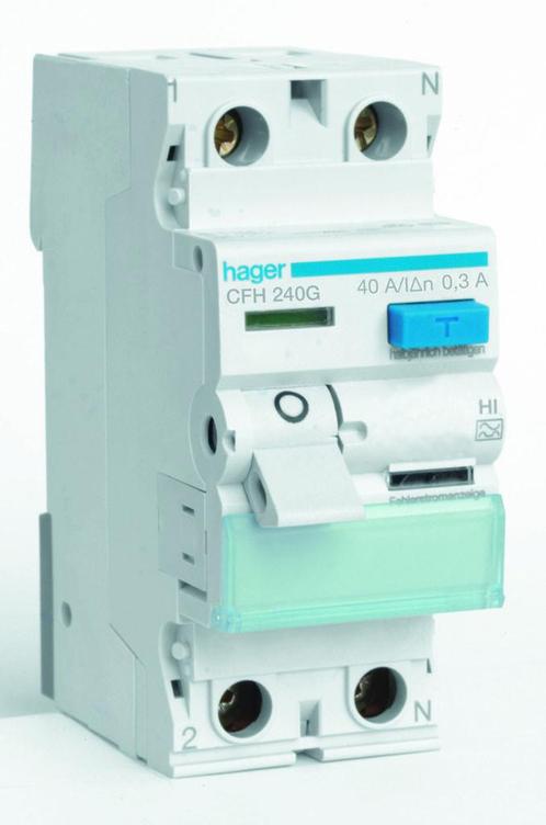Hager aardlekschakelaar / 2-polig, 300mA, 40A / CFH240G, Doe-het-zelf en Verbouw, Elektra en Kabels, Nieuw, Ophalen of Verzenden