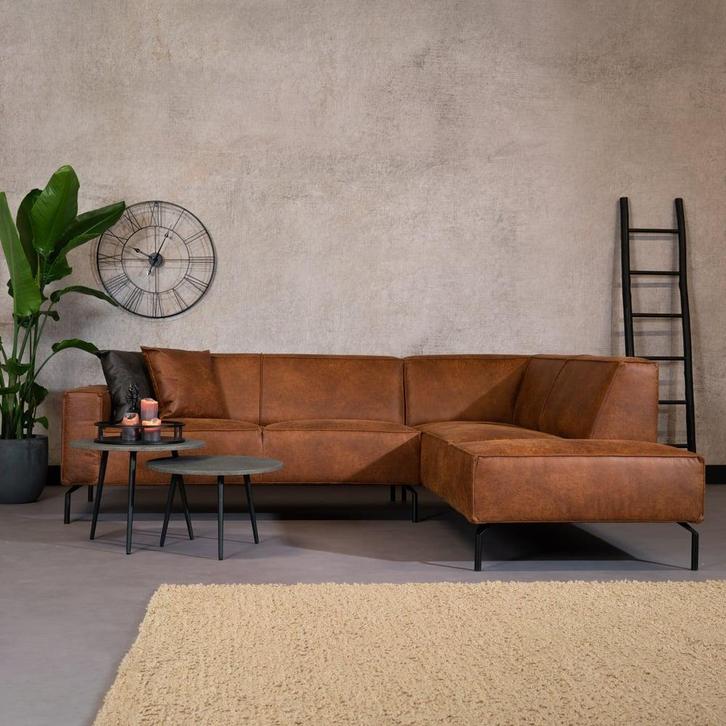 40% Korting: Industriële hoekbank Kansas eco-leer cognac, Huis en Inrichting, Banken | Bankstellen, Zo goed als nieuw, Ophalen