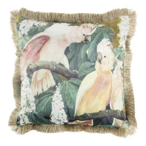 kussen fluweel kaketoes gouden franjes 45x45cm*, Huis en Inrichting, Woonaccessoires | Overige, Verzenden