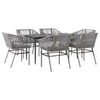 vidaXL 7-delige Tuinset met kussens poly rattan glas grijs, Tuin en Terras, Tuinsets en Loungesets, 6 zitplaatsen, Nieuw, Tuinset