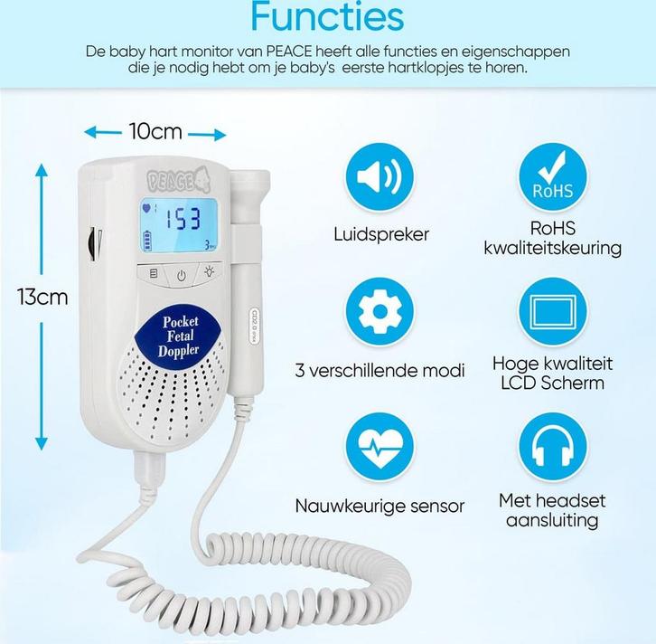PEACE Doppler met Ultrasound 250mL – Baby Hartje Monitor –, Computers en Software, Monitoren, Nieuw, Ophalen of Verzenden