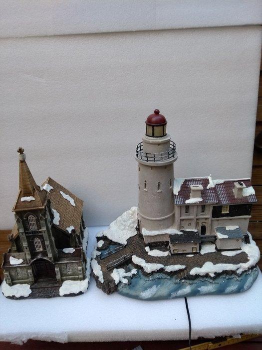 Kerstdecoratie (2) - Hars - Kerk en vuurtoren, Diversen, Kerst