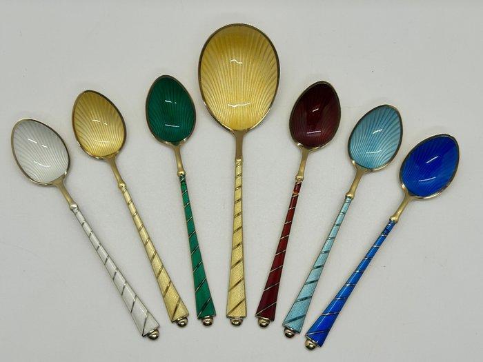David Andersen - Lepel (7) - Guilloché - .925 zilver -, Antiek en Kunst, Antiek | Goud en Zilver