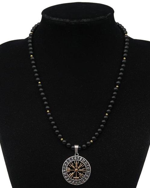 Obsidiaan - Ketting - Viking Vegvisir-kompas - Begeleiding, Antiek en Kunst, Antiek | Boeken en Bijbels