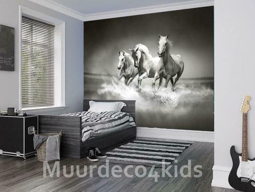 Paarden behang Paarden fotobehang Zwart/wit * Vliesbehang, Huis en Inrichting, Stoffering | Behang, minder dan 10 m², Ophalen of Verzenden