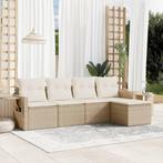 vidaXL 5-delige Loungeset met kussens poly rattan beige, Verzenden, Nieuw, Rotan, Loungeset