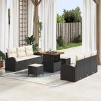 vidaXL 9-delige tuinsofa set met kussens in zwart poly, Tuin en Terras, Verzenden, Nieuw, Wicker