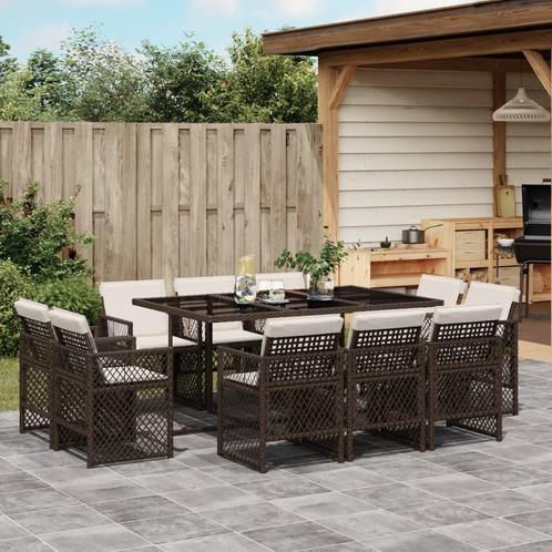 vidaXL 11-delige Tuinset met kussens poly rattan bruin, Tuin en Terras, Tuinsets en Loungesets, Tuinset, Nieuw, Meer dan 8 zitplaatsen