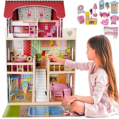 Kruzzel Houten Poppenhuis - Villa met Zwembad - Inclusief..., Kinderen en Baby's, Speelgoed | Overig, Nieuw, Ophalen of Verzenden