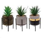 Bloempot MALIBU metalen frame en kunststof plantjes set 3, Verzenden, Nieuw