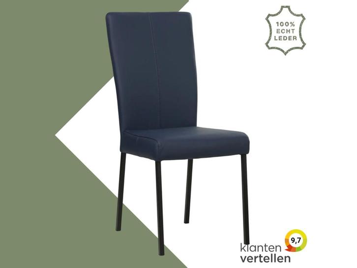 Leren eetkamerstoel Daily - Hermes Kobalt (blauw) - Poten, Huis en Inrichting, Stoelen, Eén, Blauw, Nieuw, Leer, Ophalen of Verzenden