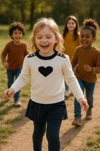 Meisjestrui – Wit met zwart hart en gouden knopen.|NIEUW, Kinderen en Baby's, Kinderkleding | Maat 164, Ophalen of Verzenden, Nieuw