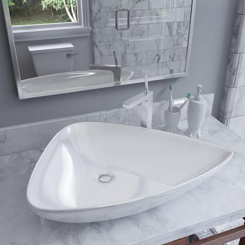 vidaXL Wastafel driehoekig 645x455x115 mm keramiek wit, Doe-het-zelf en Verbouw, Sanitair, Nieuw, Verzenden