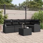 vidaXL Bankstel met kussen Zwart Polyester, Tuin en Terras, Tuinsets en Loungesets, Verzenden, Nieuw, Rotan
