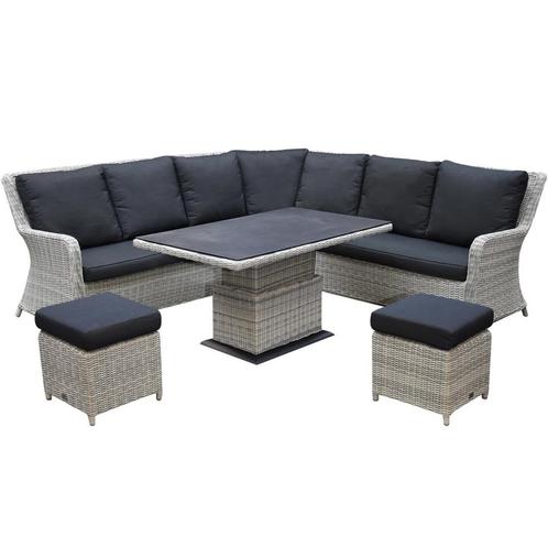 Bilbao dining hoek loungeset 6 delig wit verstelbare tafel, Tuin en Terras, Tuinsets en Loungesets, Nieuw, Wicker, Ophalen of Verzenden