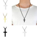 Ketting met kruis zwart, goud- of zilverkleurig, Sieraden, Tassen en Uiterlijk, Kettingen, Verzenden, Zwart, Nieuw, Overige materialen