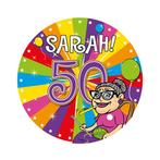 50 Jaar Sarah Party Button | Nieuw! | Rozet/button/broche, Nieuw, Verzenden