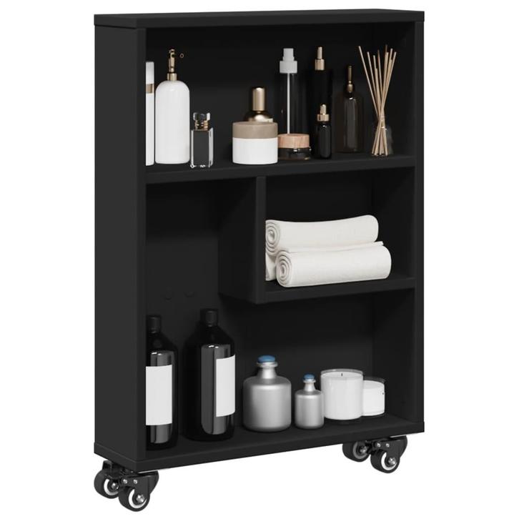 vidaXL Opbergtrolley smal 48x13x68 cm bewerkt hout zwart, Huis en Inrichting, Kasten | Boekenkasten, Nieuw, Overige houtsoorten