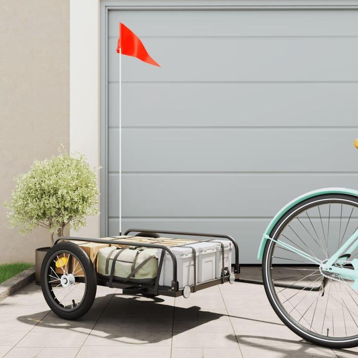vidaXL Fietstrailer 126x63x34 cm ijzer zwart, Fietsen en Brommers, Fietsaccessoires | Aanhangers en Karren, Nieuw, Verzenden