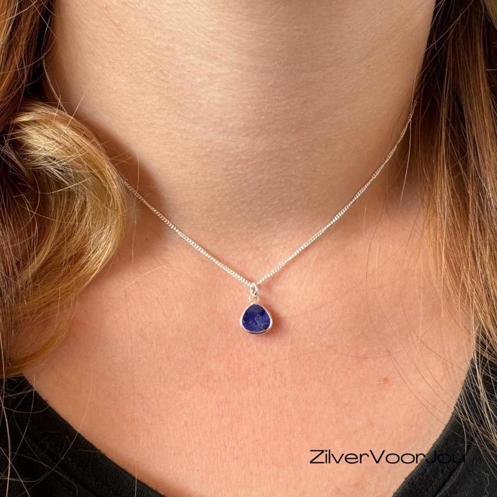 925 zilveren ketting met facetgeslepen lapis lazuli hanger –, Sieraden, Tassen en Uiterlijk, Kettingen, Nieuw, Verzenden