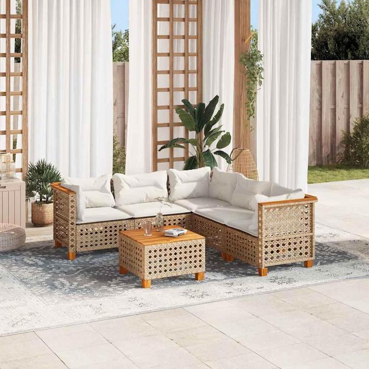 vidaXL 6-delige Loungeset met kussens poly rattan beige, Tuin en Terras, Tuinsets en Loungesets, Loungeset, Nieuw, Rotan, Verzenden