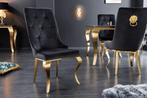 Elegante stoel MODERN BAROK zwart fluweel met gouden, Nieuw, Ophalen of Verzenden
