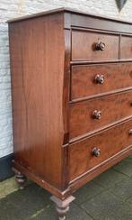 Engelse antiek mahonie vijf ladekast, 125 cm breed, Antiek en Kunst, Ophalen of Verzenden