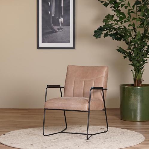 Direct meenemen | Taupe leren retro fauteuil | taupe leer |, Huis en Inrichting, Fauteuils, 50 tot 75 cm, 75 tot 100 cm, Nieuw